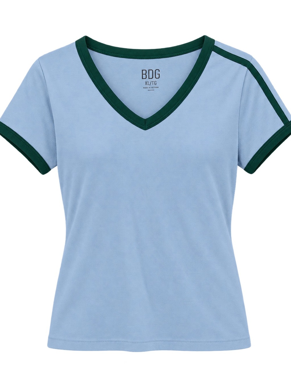 Urban Outfitters BDG Light Blue and Green V-Neck Sporty Baby Tee XL